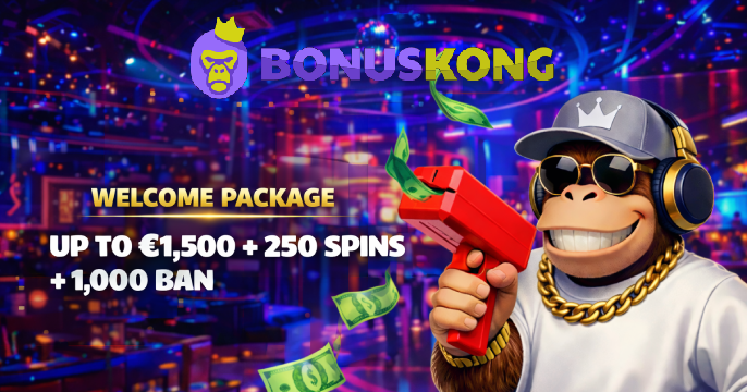 Bonuskong Casino baner sa bonusom dobrodošlice do 1500 EUR i 250 besplatnih spinova